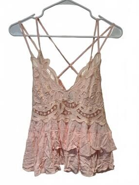 Trixxi Pink Pink blush Lace Crochet Tiered Camisole peplum Top size XL  New